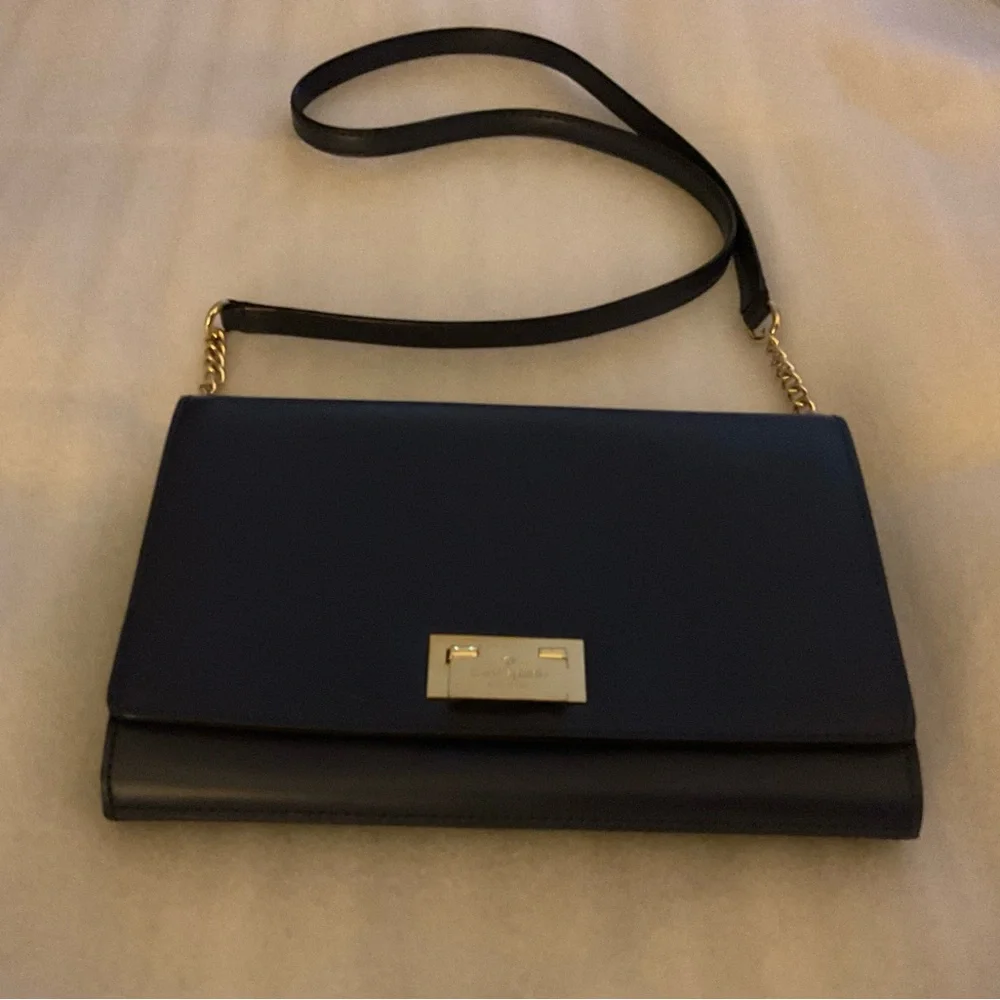 Kate Spade New York Navy Flap Bag Gold Chain Shoulder/Crossbody NWOT w/ Dusty - Picture 1 of 13
